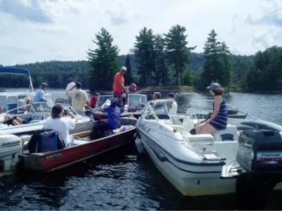 Twelve boats gathered for the start of the bass tournament