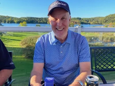 Rob Barry, longest drive, on the clubhouse patio