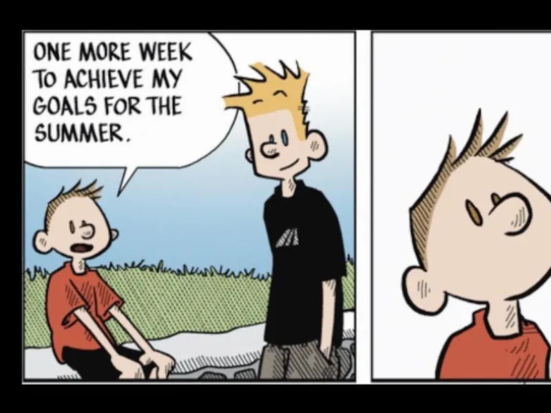 Comic strip about goal setting late in the year.