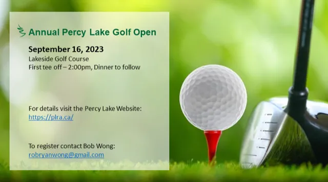 The 2023 golf tournament poster with event details.